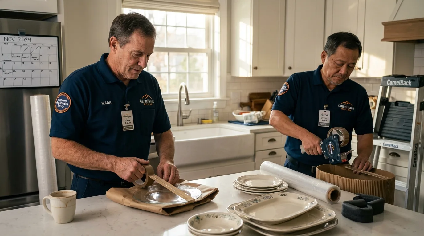 Professional crew packing kitchen dishware in New Berlinville, PA